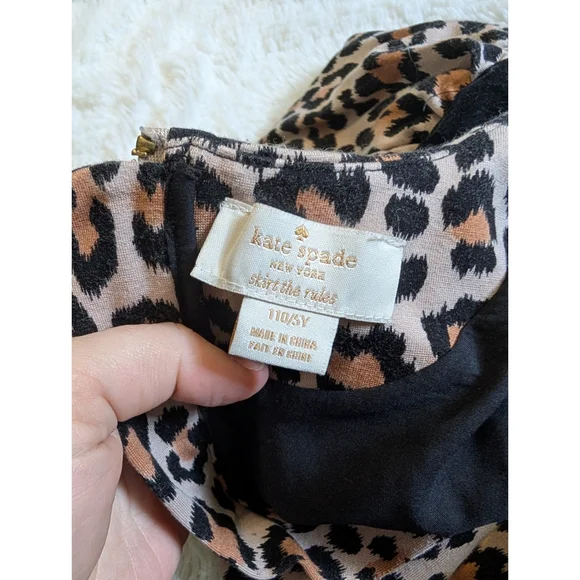 Kate Spade Leopard Print Kids Dress with Red Flower Gold Hardware Girl's Size 5 - Picture 3 of 8